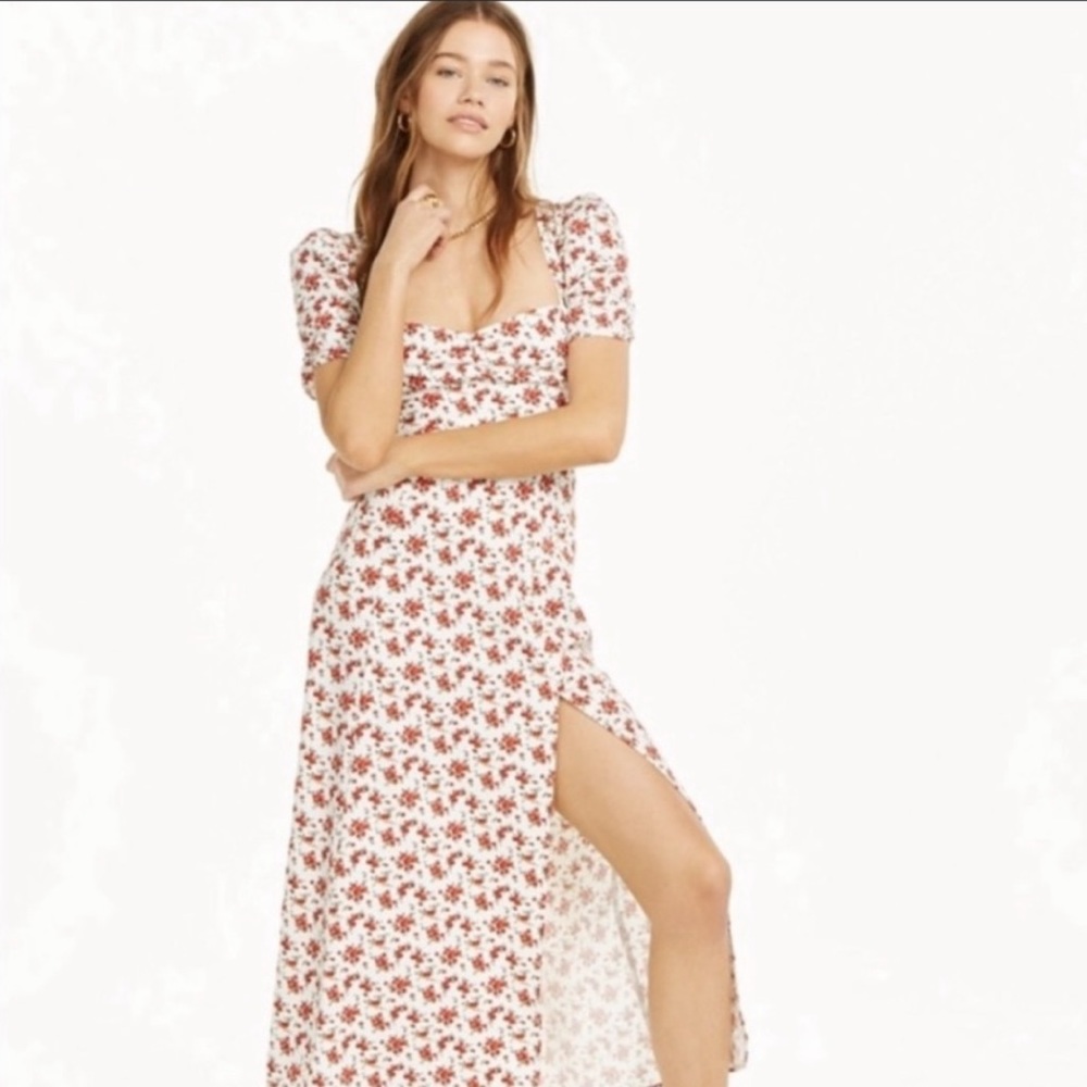 Danielle Bernstein floral midi w/ puff sleeves